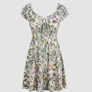🌸 CIDER SQUARE NECK FLORAL LETTUCE TRIM RUFFLE MINI DRESS